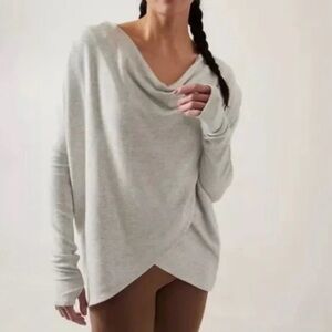 Athleta Purana Wrap Sweatshirt Hoodie Draped Top Heather Gray Size Small